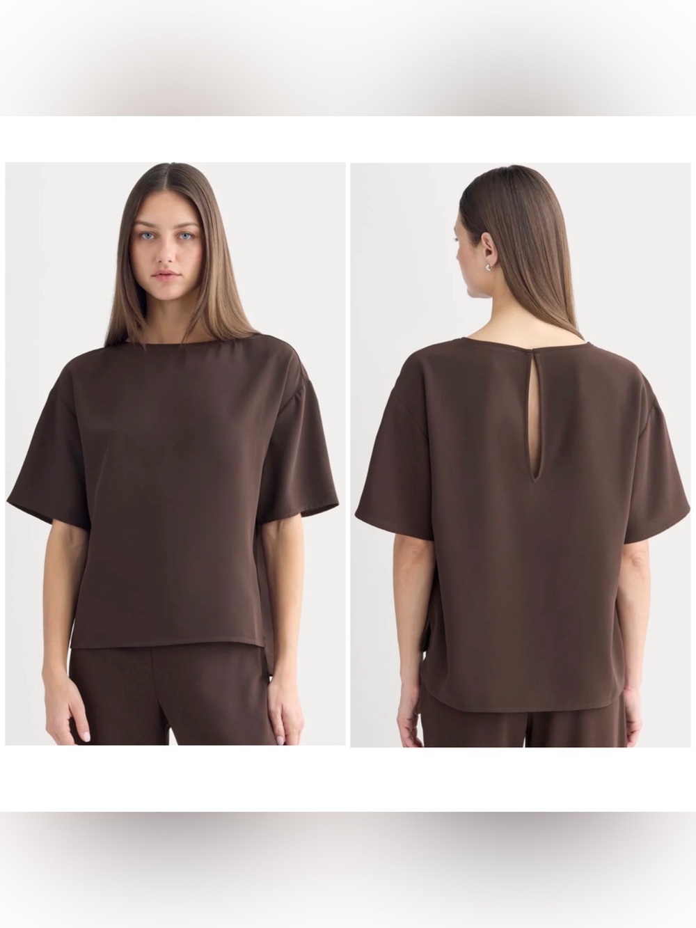 NEW Everlane Drapey Boxy Short-Sleeve Crepe Top Dark Chocolate Medium